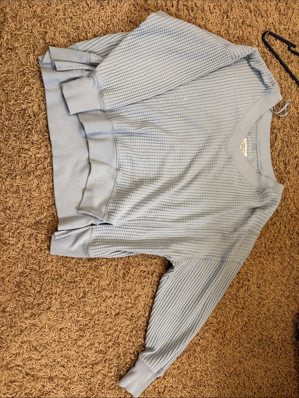 American Eagle Outfitters Light Blue Waffle Knit V-Neck Pullover